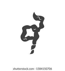 Black cigarette smoke cloud vector illustration isolated on white background. Spiral curve silhouette for cartoon style comic fog or smell shape trail, simple icon concept.