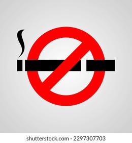 Black cigarette stop quit smoking in red prohibition sign on gray background flat vector icon design.