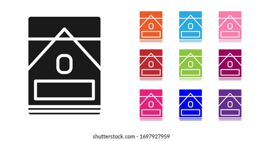 Black Cigarettes pack box icon isolated on white background. Cigarettes pack. Set icons colorful. Vector Illustration