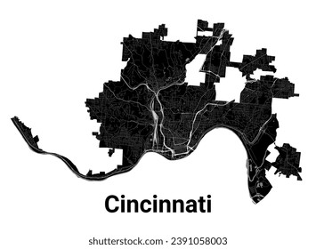 Black Cincinnati city map, detailed administrative area