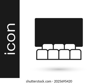 Black Cinema auditorium with screen icon isolated on white background.  Vector