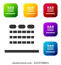 Black Cinema auditorium with screen and seats icon isolated on white background. Set icons in color square buttons. Vector Illustration