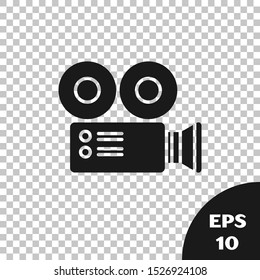 Black Cinema camera icon isolated on transparent background. Video camera. Movie sign. Film projector.  Vector Illustration