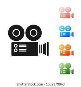 Black Cinema camera icon isolated on white background. Video camera. Movie sign. Film projector. Set icons colorful. Vector Illustration