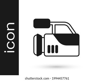 Icono de cámara de cine negro aislado en fondo blanco. Cámara de video. Signo de película. Proyector de película.  Vector