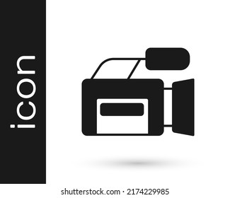 Icono de cámara de cine negro aislado en fondo blanco. Cámara de video. Signo de película. Proyector de película.  Vector