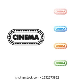 Black Cinema poster design template icon isolated on white background. Movie time concept banner design. Set icons colorful. Vector Illustration