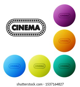 Black Cinema poster design template icon isolated on white background. Movie time concept banner design. Set icons colorful circle buttons. Vector Illustration