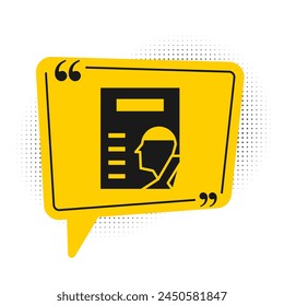 Black Cinema poster icon isolated on white background. Yellow speech bubble symbol. Vector Illustration