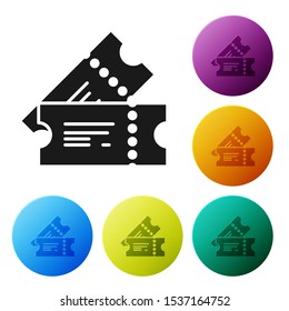 Black Cinema ticket icon isolated on white background. Set icons colorful circle buttons. Vector Illustration