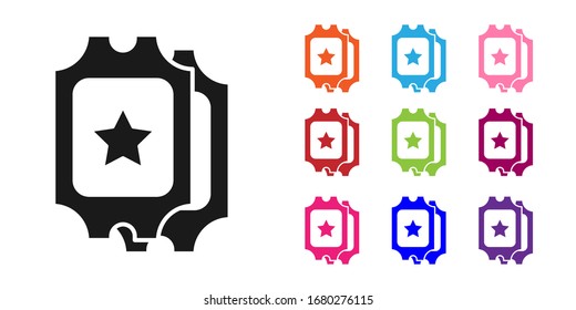 Black Cinema ticket icon isolated on white background. Set icons colorful. Vector Illustration