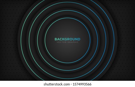 Black circle abstract background with blue line decoration. Modern technology concept. Vector illustration.