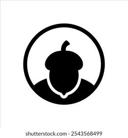 Black circle with acorn silhouette vector logo illustration design on white background.