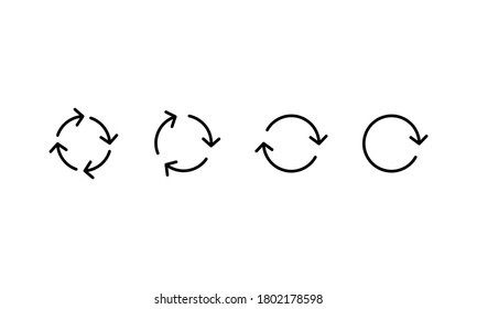 Black circle arrows icon set. A set of rotating arrows. Refresh, reload, reload trash can sign. Vector on isolated white background. EPS 10