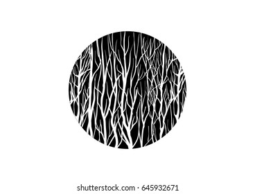 Black circle background and white forest silhouette
abstract vector nature illustration, icon