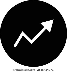 Black Circle Background White Upward Trending Arrow Graph Growth Chart Icon Symbol