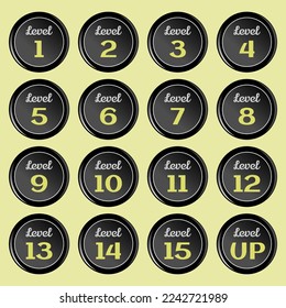 Black circle badges with level number
