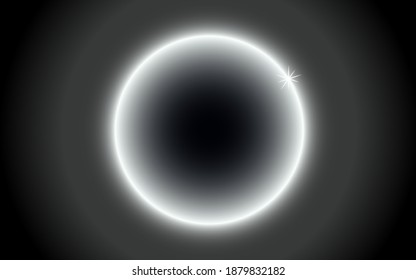 black circle with bright light border like event horizon, creative vector background with copy space.