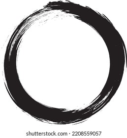 Black circle brush stroke vector isolated on white background. Black enso zen circle brush stroke. For stamp, seal, ink and paintbrush design template. Grunge hand drawn circle shape, vector