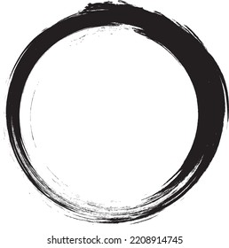 Black circle brush stroke vector isolated on white background. Black enso zen circle brush stroke. For stamp, seal, ink and paintbrush design template. Grunge hand drawn circle shape, vector