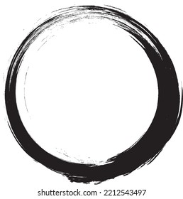 Black circle brush stroke vector isolated on white background. Black enso zen circle brush stroke. For stamp, seal, ink and paintbrush design template. Grunge hand drawn circle shape, vector