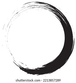 Black circle brush stroke vector isolated on white background. Black enso zen circle brush stroke. For stamp, seal, ink and paintbrush design template. Grunge hand drawn circle shape, vector