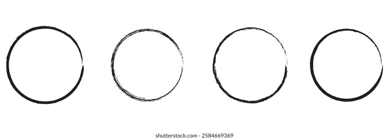 Black circle brush stroke vector isolated on white background. Black circle brush stroke. vector brush strokes circles of paint on white background. Ink hand drawn paint brush circle. Black abstract 