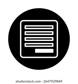 Black circle containing a document icon representing information data or record concept design background