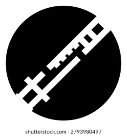 Black circle design featuring white geometric shapes representing diagonal train tracks or a ladder, creating a simple abstract pattern on a white background