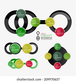 Black circle diagram, stickers connected. Option infographic design layout, minimal line style
