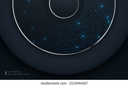 Fondo de dimensión de círculo negro con textura de semitono y línea plateada