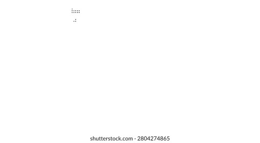 Black circle dots arranged in a specific geographical formation on white surface, minimalist visual representation of land boundaries, clean graphic design element.