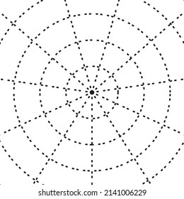 Black circle dotted line radar on the white background. Vector illustration.