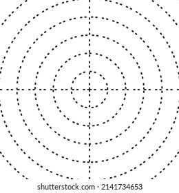 El radar de líneas punteadas del círculo negro sobre el fondo blanco. Ilustración vectorial.