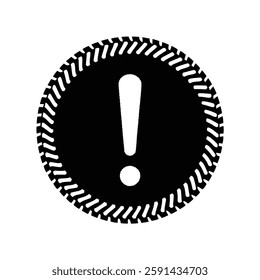 Black Circle with Exclamation Mark Symbol - Caution and Alert Icon with Patterned Border, Important Warning Graphic for Safety Notices, Risk Awareness, Emergency Alerts, and Hazard Prevention