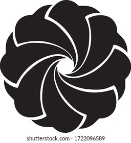 Imagen de flor de círculo negro sobre fondo blanco, patrón vintage