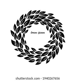 Black circle frame with graphic leaves. Great black and white element for your design.