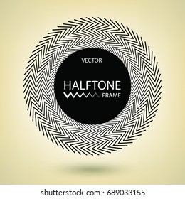 Black circle frame, round halftone design element, screen print texture, circular pattern