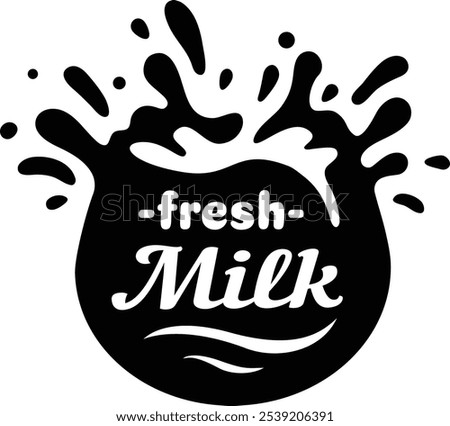 Black circle with fresh milk is splashed on white, creating a unique logo. Captures dairy s healthy, natural essence with a dynamic splash for branding. Promotes calcium rich milk for breakfast