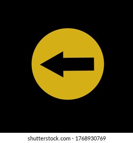 Black circle with gold metallic arrow vector illustration button icon pointed to left turn.	