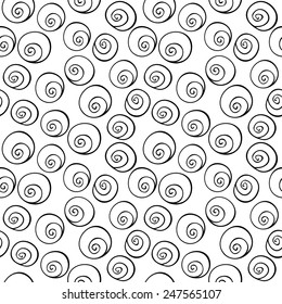 Black circle, helix, bubbles, seamless wallpaper background pattern design. Abstract vector.
