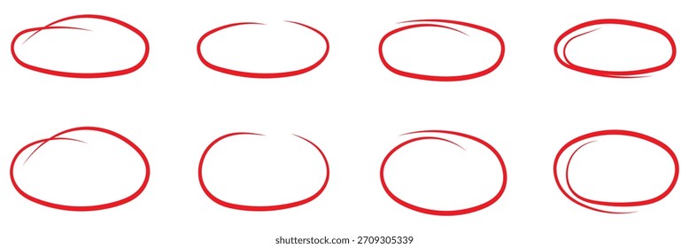 Círculo negro resaltado, óvalos de pluma doodle. Marcador elipse marcos en estilo de boceto. Ilustración vectorial dibujada a mano aislada sobre fondo blanco