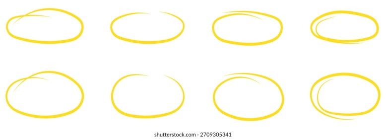 Círculo negro resaltado, óvalos de pluma doodle. Marcador elipse marcos en estilo de boceto. Ilustración vectorial dibujada a mano aislada sobre fondo blanco