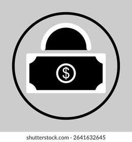 Black circle icon of secure wallet for money protection.