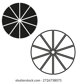 Black circle icon. White segment Vector. Round slice symbol. Professional symmetrical geometric arrangement. EPS 10.