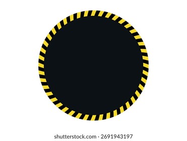 Etiqueta de círculo negro con borde de barra de precaución negro y amarillo
