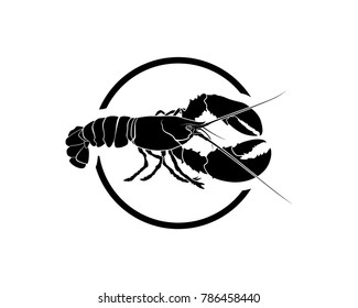 Black Circle Line Art Lobster Animal - Seafood Restaurant Illustration Symbol Logo Vector