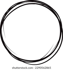 Black circle line hand drawn. Highlight hand drawing circle isolated on background. Round handwritten circle. For marking text, note, mark icon, number, marker pen, pencil and text check, vector