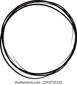 Black circle line hand drawn. Highlight hand drawing circle isolated on white background. Round handwritten circle. For marking text, note, mark icon, number, marker pen, pencil and text check, vector