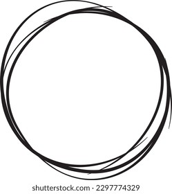 Black circle line hand drawn. Highlight hand drawing circle isolated on white background. Round handwritten circle. For marking text, note, mark icon, number, marker pen, pencil and text check, vector